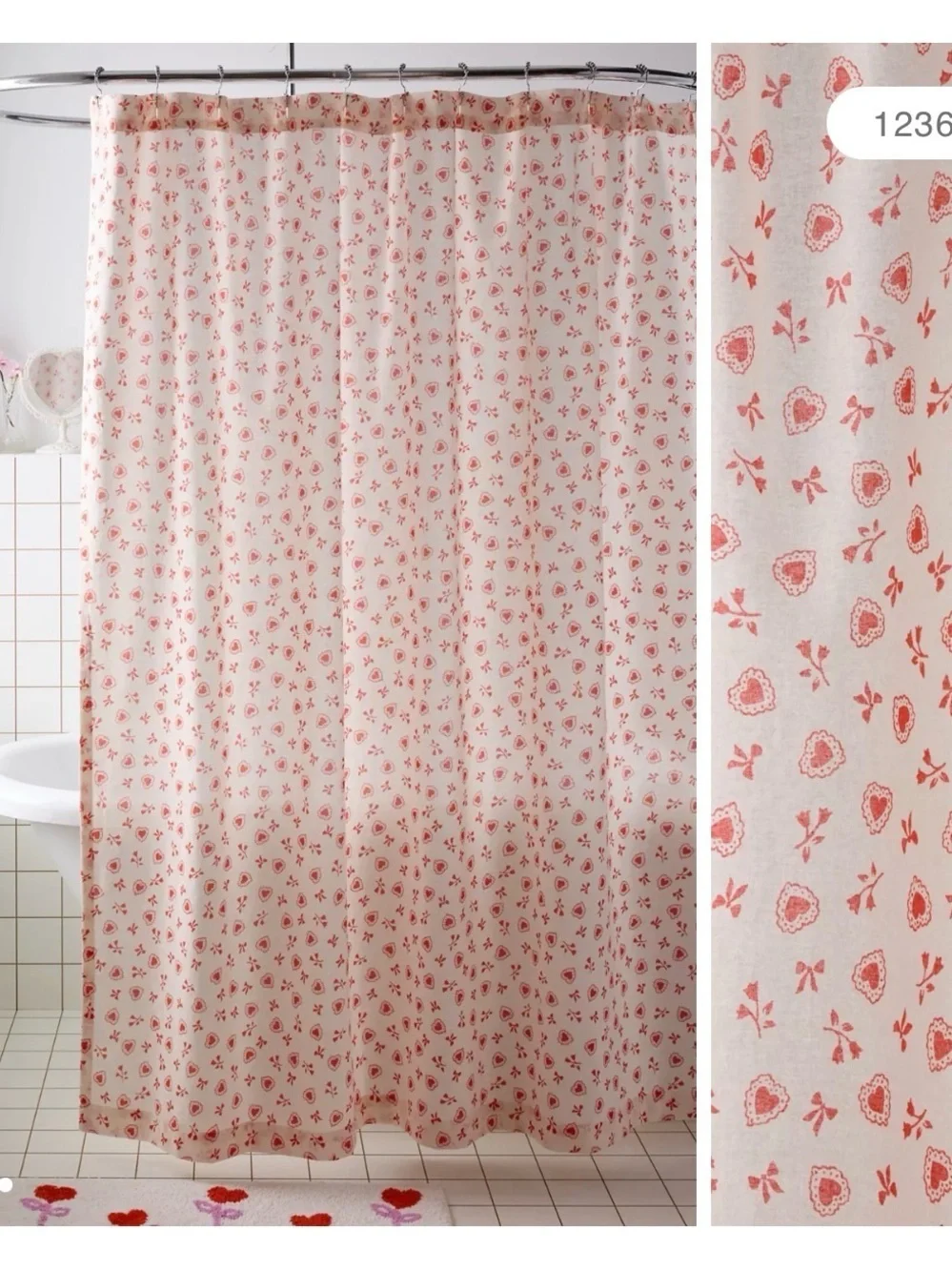 Romancecore Urban Outfitters Red and White Hearts Shower Curtain NWOT Cotton